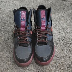 Adidas Black and Maroon High-Top Sneakers with Sporty Design